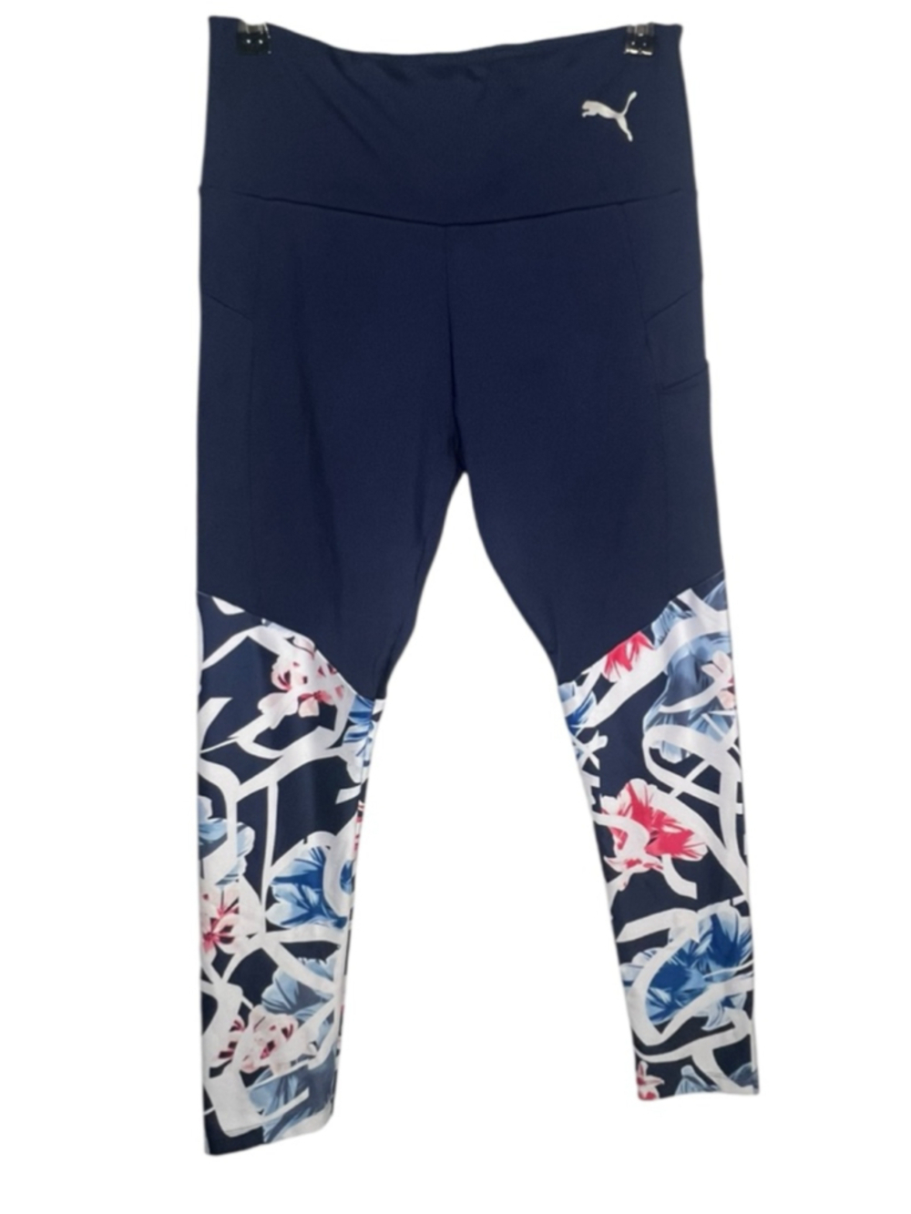 Puma Navy Floral Print High Ride Cropped Workout Leggings